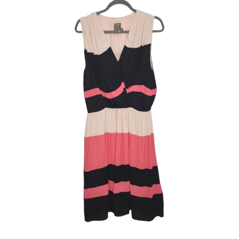 Taylor Stripped V- Neck Sleeveless Black / Pink Dress Sz 12 - Picture 5 of 8
